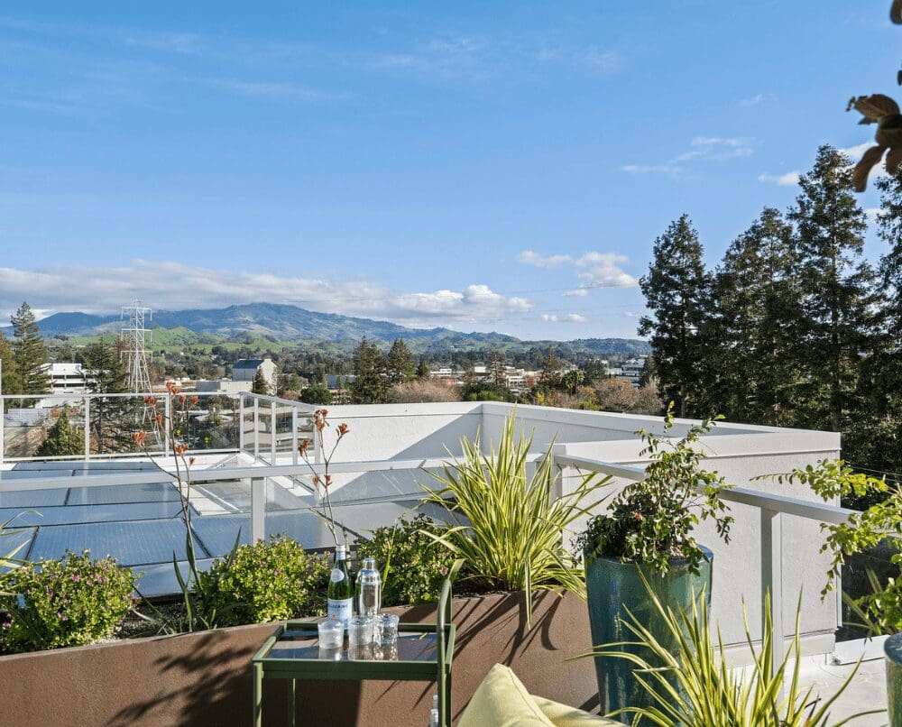Roof deck with a view of the hills
