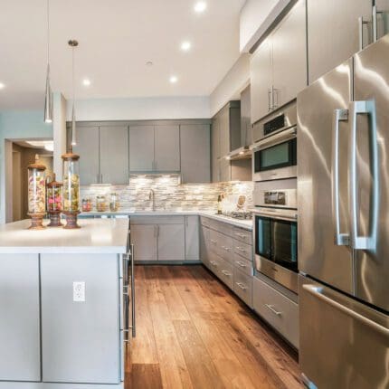 Kitchen counter with stainless steel appliances