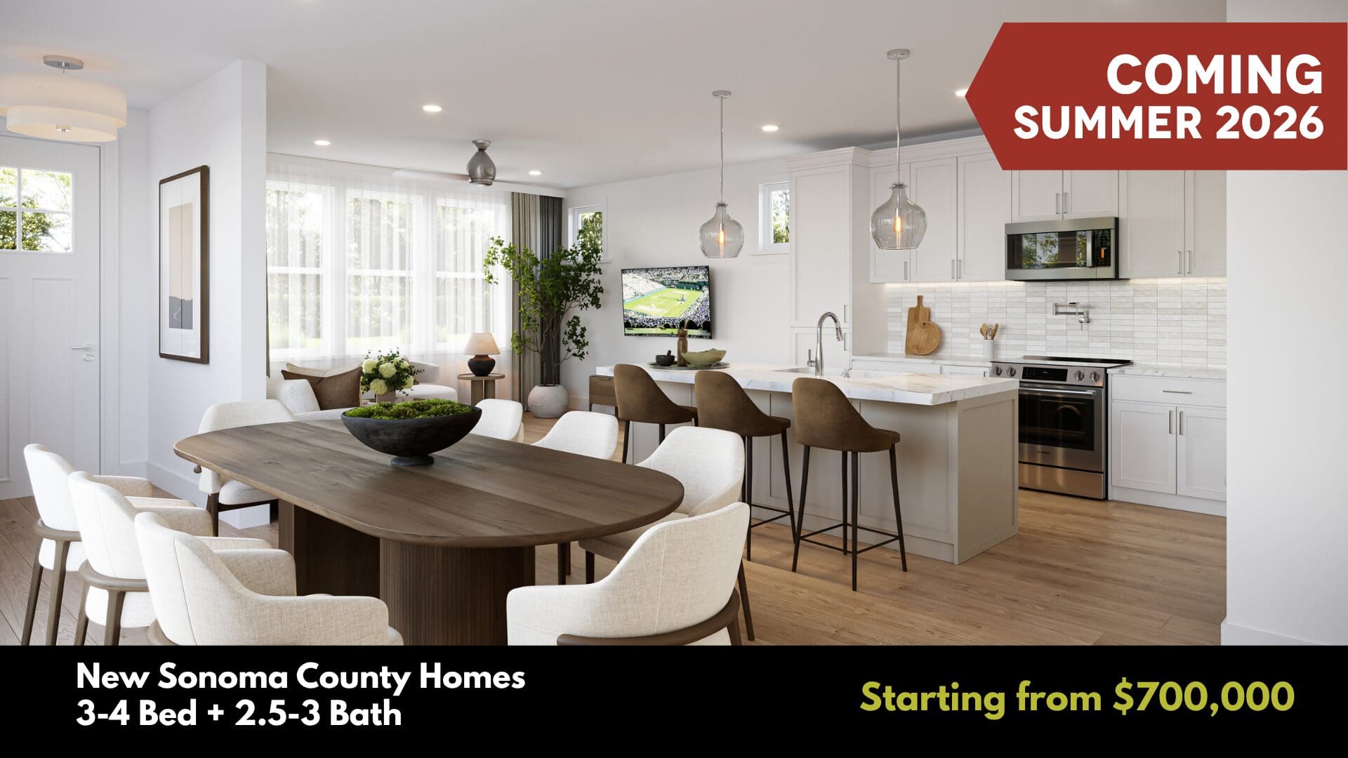 Open-plan dining and kitchen with island